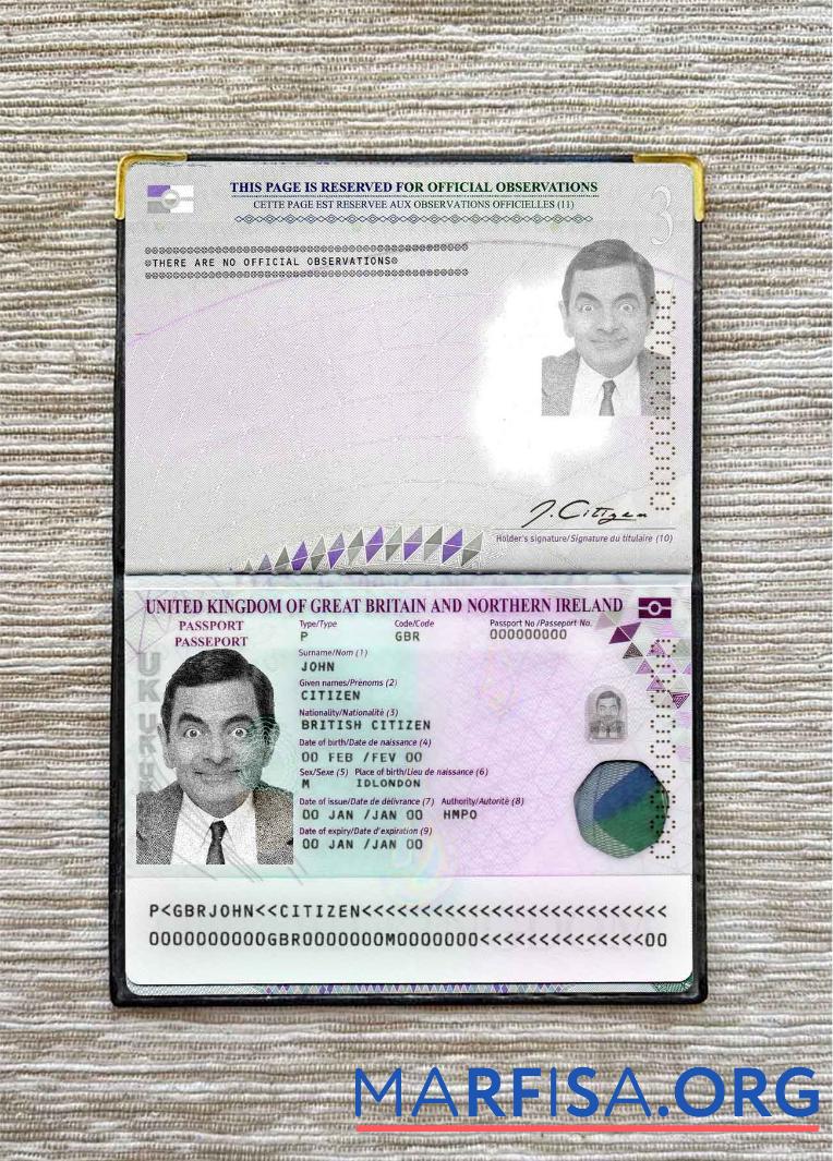 Printable United Kingdom passport (2020 present) photo look example